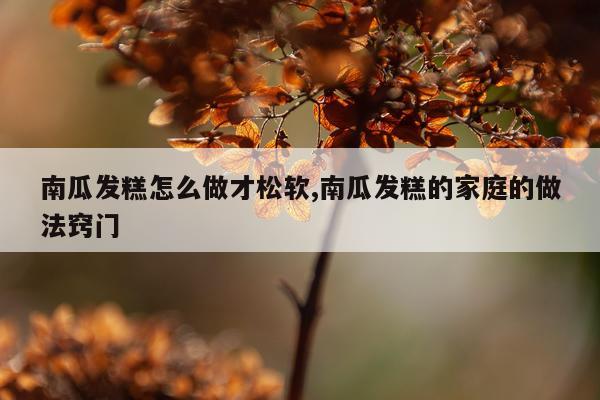 南瓜发糕怎么做才松软,南瓜发糕的家庭的做法窍门
